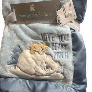 Wendy Bellissimo Blue and Cream Bear Blanket